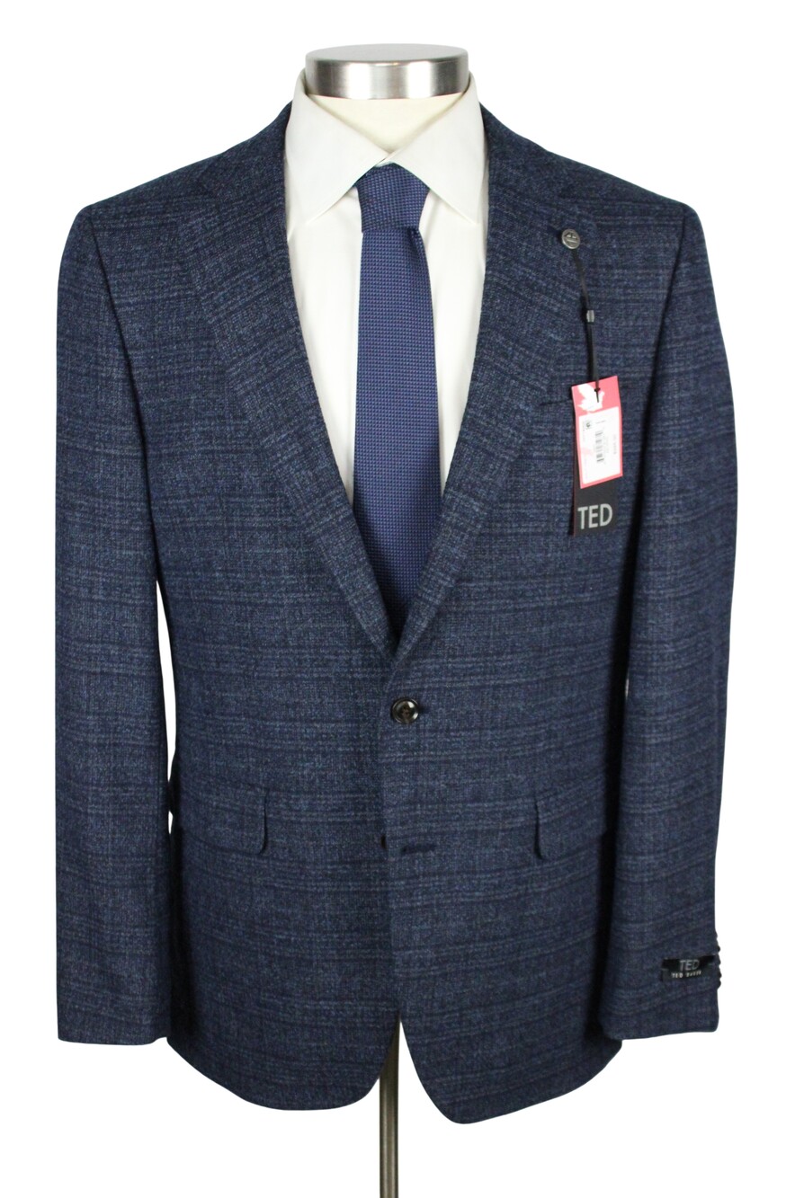 $295 Ted Baker Sport Coat Mens 42 L Navy Plaid Boucle Stretch Blazer Jacket